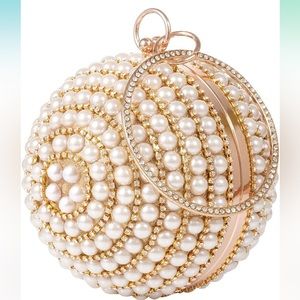 Round Clutch Handbag Dazzling Pearl Ring Handle Purse/Evening Bag